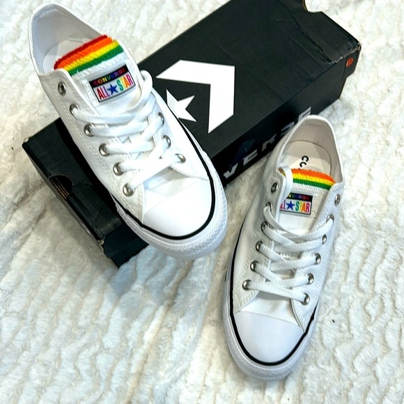 Converse Chuck Taylor All Star Rainbow Multi Tongue Low Top Sneakers W 9/ M 7 - Picture 1 of 10